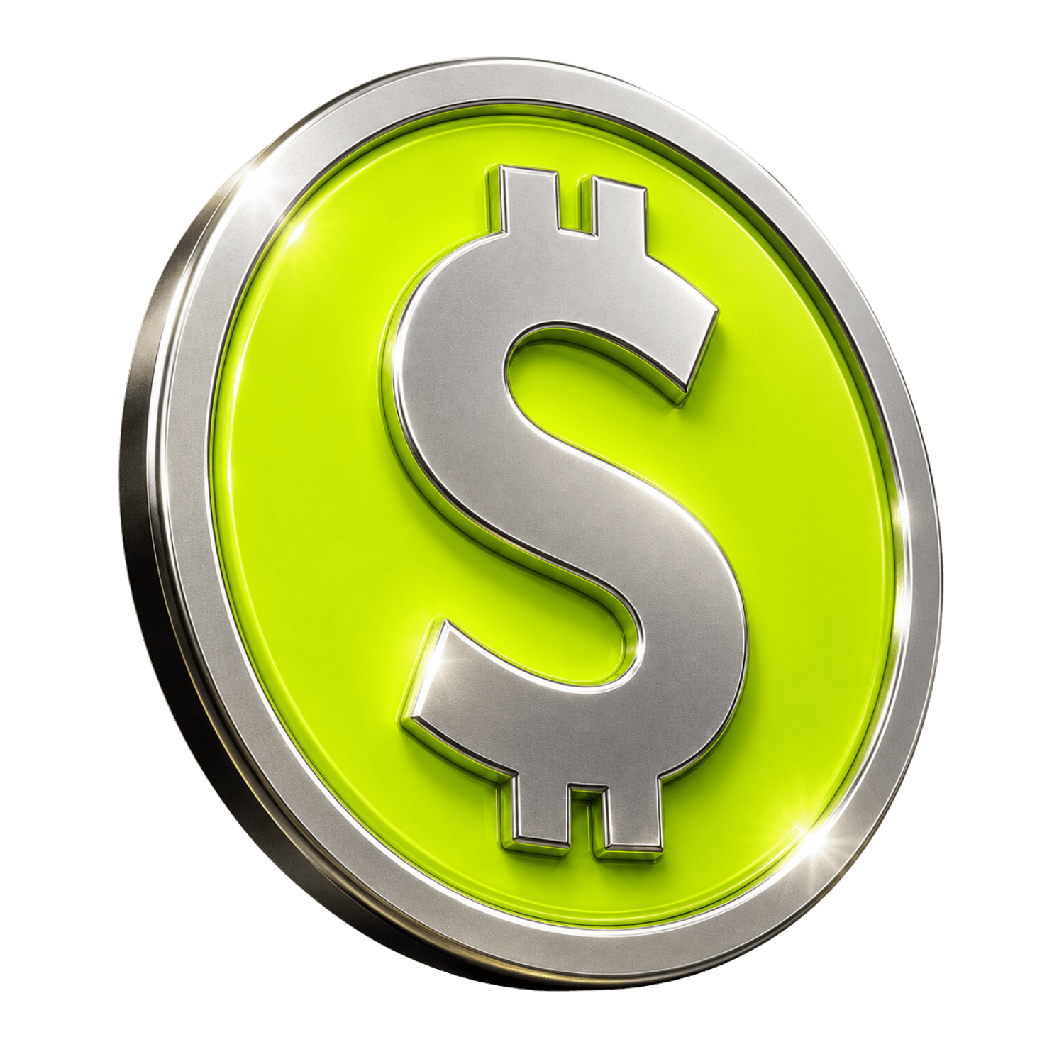 Tilted lime and silver STASH coin